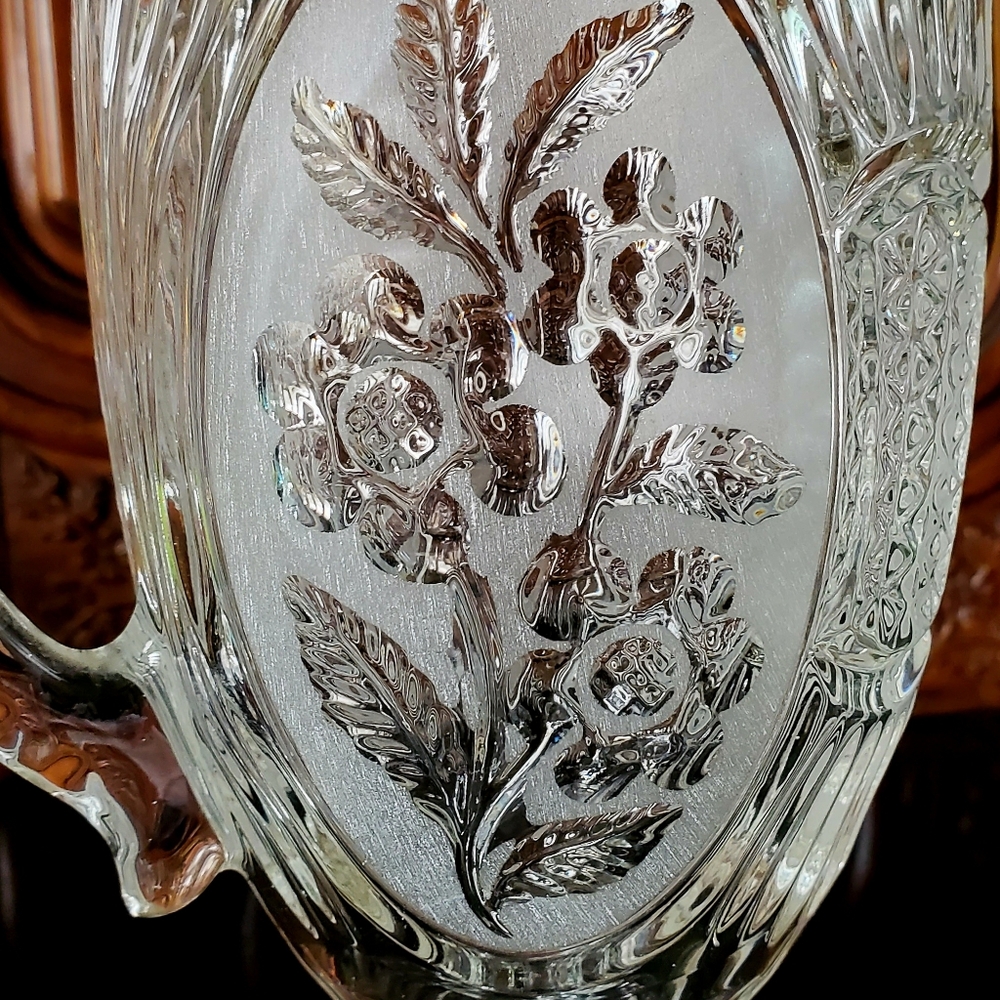 Vntg Lead Crystal 40oz Floral Pitcher by Kristal Zajecar made in Yugoslavia - Picture 6 of 16